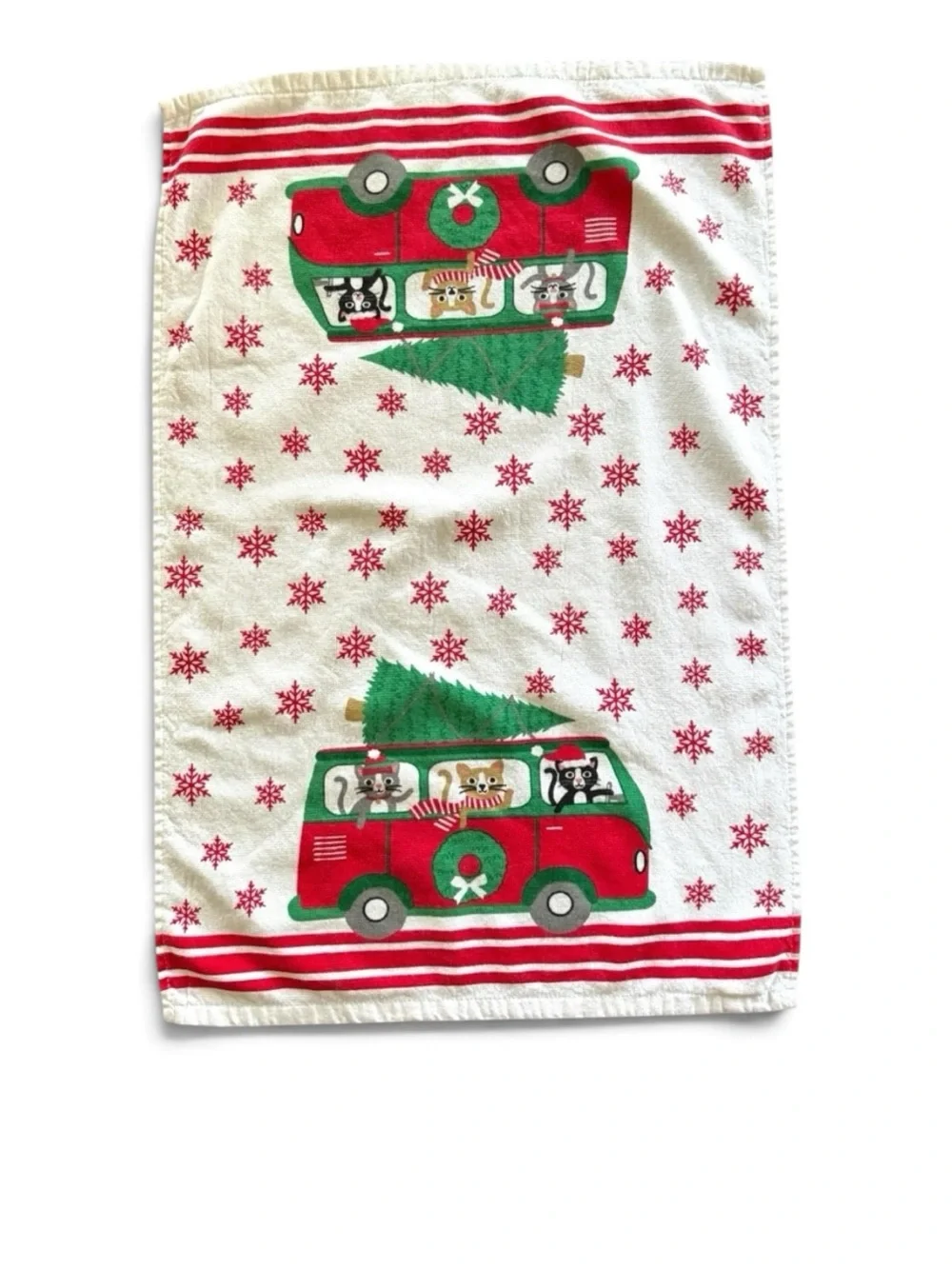 Casaba Christmas Cats Volkswagen Van VW Bus Kitchen Towels Set Of 2 Holiday